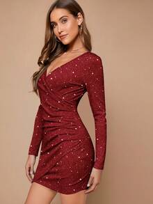 SHEIN BAE 女士优雅派对亮片裹身修身迷你连衣裙