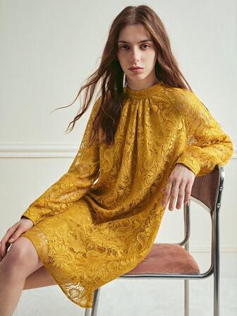 Écloséra Elegant Dresses Vintage Dresses Long-Sleeve Dresses Front-Neckline-Pleated Dresses Round-Neck Dresses Drop-Shoulder Sleeve Dresses Back-Neckline-Droplet-Button Dresses Garbo Dresses Lace Fabric Dresses Spring Women's Elegant Dresses Spring Dress Women Elegant Dresses For Women Casual Dress For Women