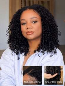 Curly V Part Glueless Wear Go Wig With Finger Coil Ends Invisi With Drawstring Clip-In 100% Human Hair Wigs Fit For All Sizes Beginner Friendly InvisiBlend™ - SNatural - View 4