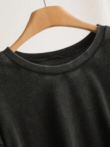 CosyJoli 大尺碼刺繡花卉水洗運動衫，女款深綠色秋季波希米亞日常長袖寬鬆圓領套頭休閒上衣 - 黑色 - 查看 7