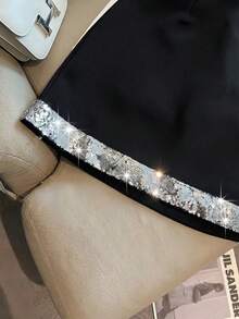 Franclia 时尚高端亮片拼接紧身迷你裙，高腰显瘦女裙，春夏款 - 黑色 - 查看 6