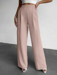 EURMUSE Women's Solid Color High Waist Pleated Wide Leg Loose Casual Pants - Baby Pink - View 3