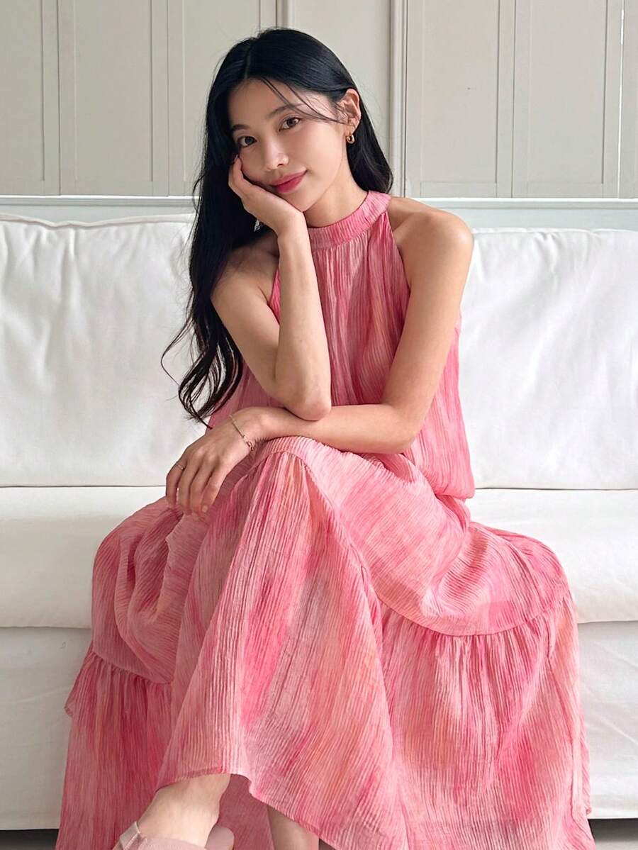 DAZY 女士无袖宽松粉色优雅中长连衣裙 - 淺粉色 - 查看 1