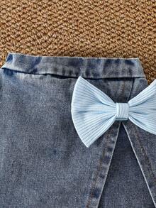 SHEIN Vintaside Kids 2pcs/Set,Baby Girl Spring&Summer Casual Style,Solid Color Short Sleeves T-Shirt&Shorts - Blue - View 4