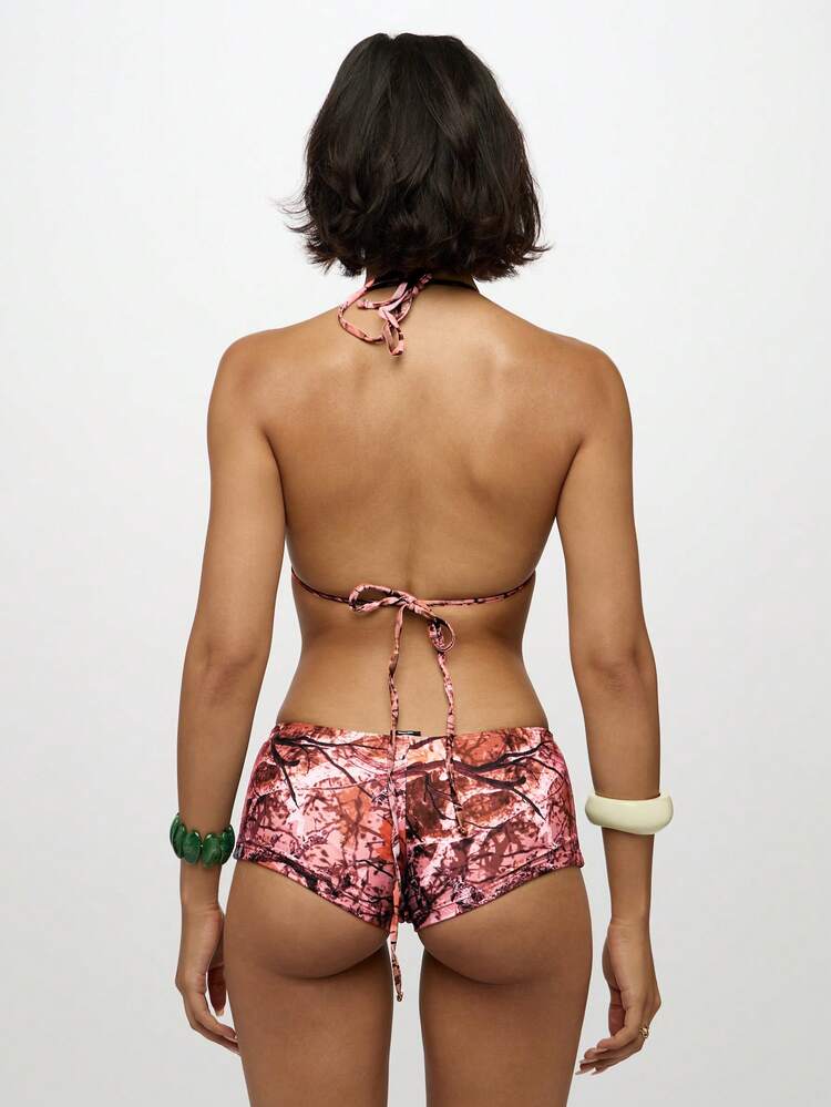 SUMWON WOMEN Abstract Print Halter Bikini Set With Tie Sides