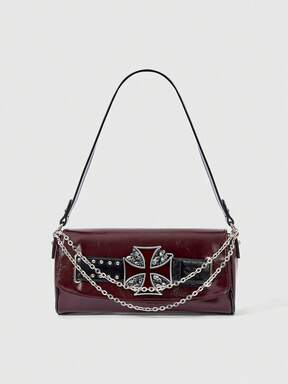 Grunge Punk Unique Skull Shoulder Bag, Punk Rock Chic Studded Crossbody Bag For Women