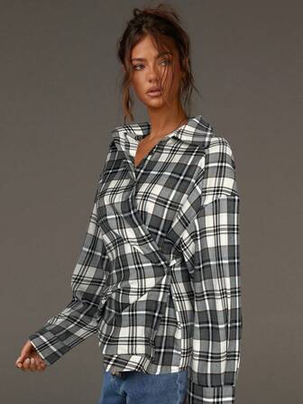 Athîral Brown Casual Blouses For Ladies,Autumn Outfits For Women ,Brown Checked Shirt,Female Country Look