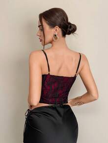 Firerie Elegant Red Cami Top For Women Knitted Spaghetti Strap Regular Length Asymmetrical Hem With Zipper Details - Red - View 7