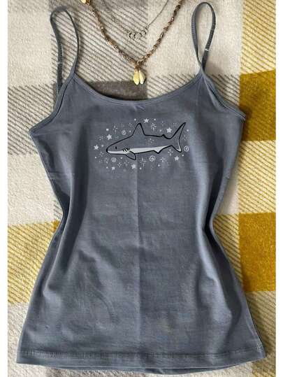 Glimmora Women's Casual Shark Print Camisole Top For Summer