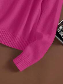 Franclia Vintage élégant pull tricoté 2 en 1 avec décoration de diamant, col, manches longues, porter décontracté tous les jours, retour à l'école, automne/hiver - Rose vif - Voir 4