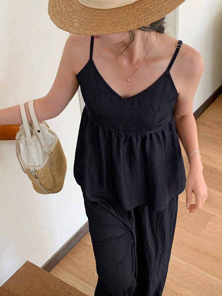 Women's Vacation Casual Camisole Top & Pants 2 Pieces Set, Blue