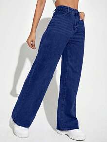 EURMUSE Damen Jeans in Große Größen mit hoher Taille, Taschen und weitem Bein, lässig und locker - Graublau - Übersicht 3
