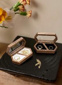 Cirelle 1pc Walnut Wood Ring Box Wedding Tabletop Storage Organizer, Gift For Back To School - White - View 2