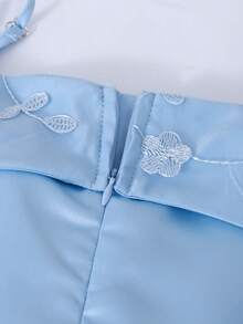 SHEIN Teen Girls' Off Shoulder Bowknot Fit & Flare Dress, Suitable For Banquet, Blue - Baby Blue - View 5