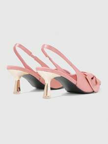 ROMWE Kawaii 女士性感小猫跟凉鞋，复古粉色可爱蝴蝶结时尚尖头方跟踝带一脚蹬高跟鞋 - 粉色 - 查看 2