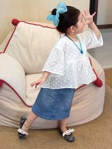 DAZY Baby Girls' Lace Ruffle Collar Solid Color Short Sleeve Blouse Spring Summer Toddler Girls Clothes - White - View 2
