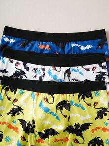 SHEIN How to Train Your Dragon Tween Boy Dragon Print Contrast Trim Trunks - Multicolor - View 3