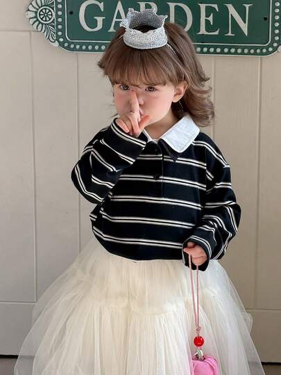 DAZY 女童撞色条纹长袖上衣，韩版，春秋季