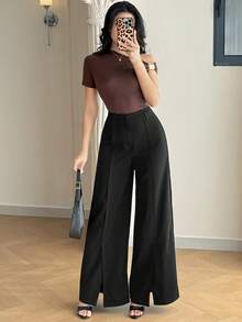 Modelyn Women's Fashionable Versatile Wide Leg Pants For Commuting - Black - View 5