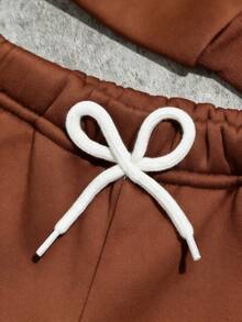 男童字母印花拉链连帽衫和裤子休闲套装 - 棕色 - 查看 5