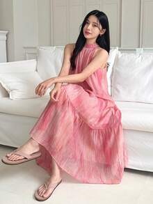 DAZY 女士无袖宽松粉色优雅中长连衣裙 - 淺粉色 - 查看 4