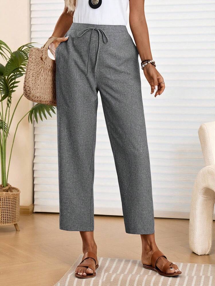 Plus Size Women's Fall/Early Spring Casual Fashion Vacation Casual 7/8 Pants With Pockets, Soft, Valentine's Day, Going Outs,2026 New ,Simple And Fashionable For Everyday Wear, Spring For Women, Grey Pants, Women Pants Casual, Vacations Women ,Holidays For Women, Spring Women, Valentine's Day ,Valentines For Women
