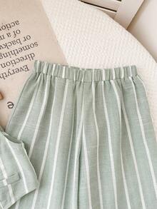 LMoss Kids 2pcs Young Girl Woven Striped Casual Vest & Pants Set