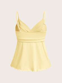 CovetEZ Pale Yellow Casual Knitted Cami For Women With Asymmetrical Hem And Wrap Tie Cute Yellow Top Yellow Summer Top Yellow Babydoll Top Yellow Top Women Sexy Summer Top - Pale Yellow - View 3