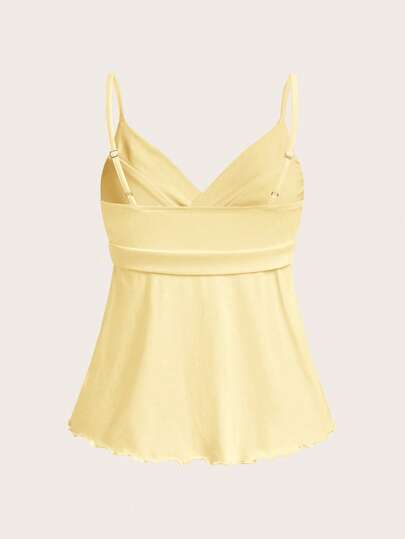 CovetEZ Pale Yellow Casual Knitted Cami For Women With Asymmetrical Hem And Wrap Tie Cute Yellow Top Yellow Summer Top Yellow Babydoll Top Yellow Top Women Sexy Summer Top