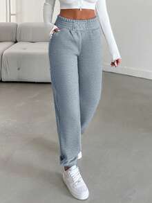 EURMUSE 100%Cotton Solid Elastic Waist Sweatpants