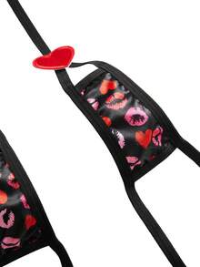 Fantasy Costume 2件套情人节粉色和红色缎面印花连体衣+手杖，女士内衣套装 - 紅色 - 查看 4