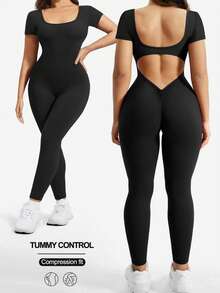 Rhythm Era 无缝高弹力加大码女式运动健身瑜伽休闲露背提拉连体裤