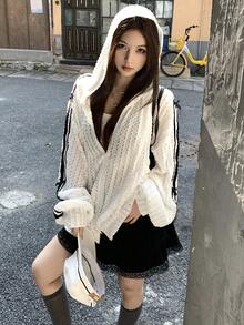 DAZY Women's Textured Korean Style Striped Long Sleeve Regular Jacket, Spring/Summer