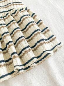 SHEIN Vintaside Kids Young Girl' Fashionable Sweet Rainbow Striped Spaghetti Strap Backless Dress, Summer Vacation Outfit - Khaki - View 6