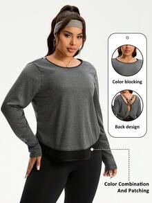 SHEIN Sports 全新多功能加大码女式跑步健身瑜伽运动 T 恤 - 灰色 - 查看 1