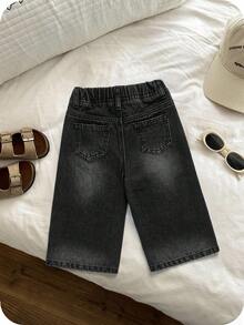 SHEIN Baby Boy Pocket Elastic Waist Casual Everyday Wear Wide Leg Jeans - Black - View 2