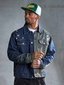 ROMWE MEN Street Life Men's Fashion Hip Hop Denim Jacket - Blue - View 7