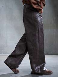 Street Life Men's Fashion Straight Loose Distressed Leather Pants, Casual Everyday Wear