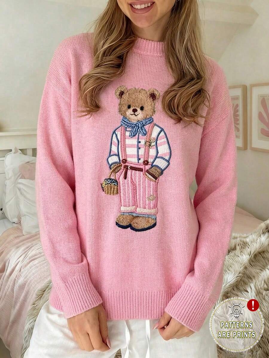 CovetEZ 女士马卡龙粉色泰迪熊毛衣，马卡龙粉色增添青春魅力！超级显瘦的颜色！可爱的圣诞家居服，适合秋冬季节穿着，女士舒适秋冬服装，2025秋冬女装系列 - 彩色 - 查看 1