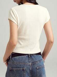 LYSMO Áo thun unisex, dáng rộng, màu mơ nhạt - Phong cách nghỉ dưỡng mùa xuân/hè. - Màu be - Xem 2