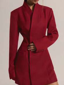 MUSERA 修身收腰漏斗领长袖西装裙，适合秋季休闲外出、日常、夜间活动、性感可爱舒适、派对、优雅时尚、情人节、春夏度假、婚礼宾客、毕业舞会等场合。 - 酒紅色 - 查看 6