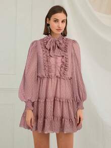 Enchnt Robe mini élégante à volants texturés de couleur unie pour femmes