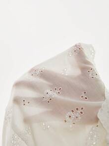 Poéselle 白色镂空披肩袖衬衫 - 荷叶边束腰泡泡袖上衣，浪漫夏日风情，纯色简约收腰上衣，日常穿着，节日庆典，波西米亚风，法式风格衬衫 - 白色 - 查看 7