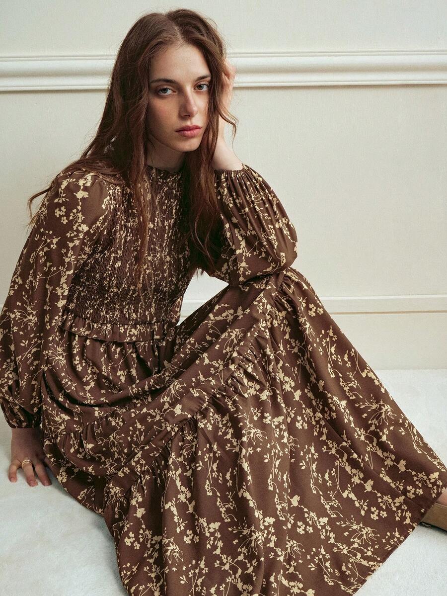 Écloséra Women's Ditsy Floral Ruffle Hem Dress, Autumn/Winter