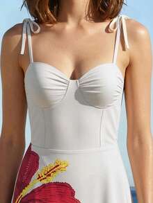 CAJUNI 女士热带度假刺绣花卉连衣裙 - 杏色 - 查看 4