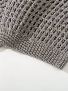 Manfinity RSRT 男士纯色镂空针织上衣，钩针编织，趣味，朋友，度假，纯色男士钩针衬衫，男士沙滩衬衫，男士开襟针织衬衫，男士衬衫，男士意大利度假装，男士渔网衬衫，男士希腊度假装 - 灰色 - 查看 8