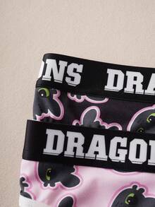 SHEIN How to Train Your Dragon 女士舒适柔软可爱卡通图案字母胶带三角裤 - 黑色 - 查看 7
