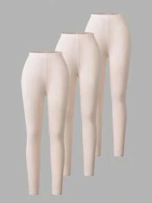 SHEIN Reset Phase 3pcs Teen Girls Black Leggings Set (Spring/Autumn), Versatile Snug Fit Bottoms For Layering Or Pairing With Skirts