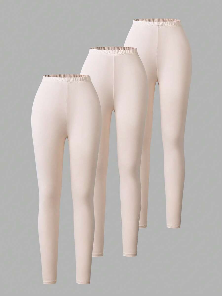 SHEIN Reset Phase 3pcs Teen Girls Black Leggings Set (Spring/Autumn), Versatile Snug Fit Bottoms For Layering Or Pairing With Skirts