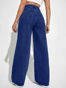EURMUSE Damen Jeans in Große Größen mit hoher Taille, Taschen und weitem Bein, lässig und locker - Graublau - Übersicht 2